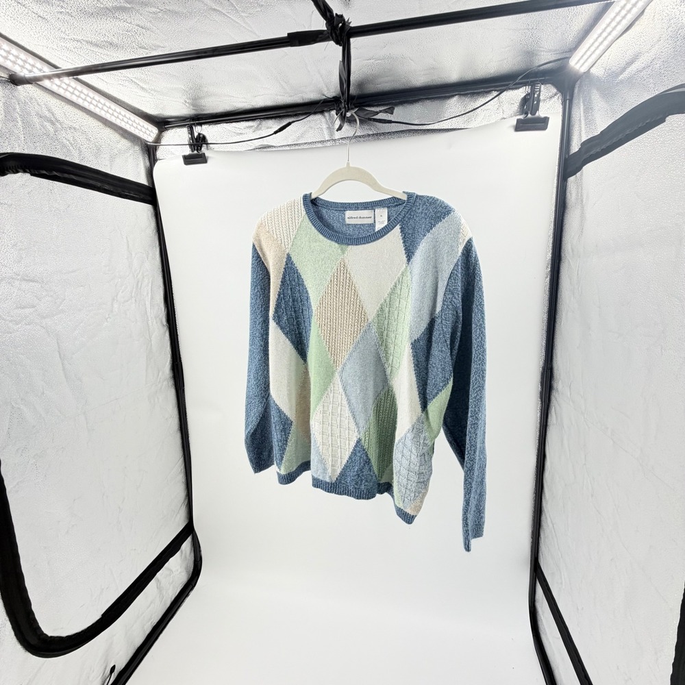 Golf Core Preppy‎ Womens XL Blue Argyle Crewneck Sweater Pastel Knit Made in USA